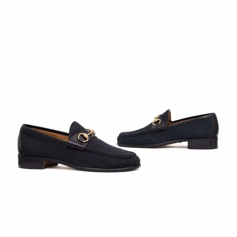 VTG GUCCI Tom Ford Era Black Canvas Monogram Horsebit Loafers EU 41 US 8 D